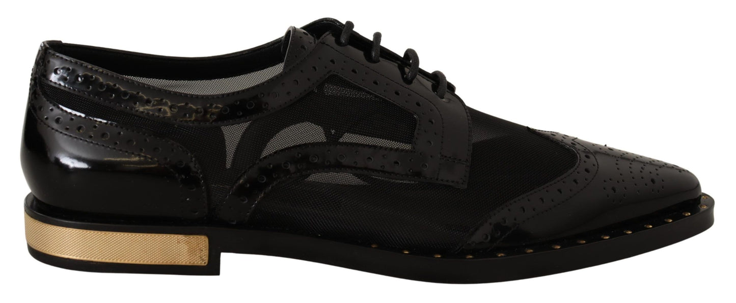 Dolce &amp; Gabbana Elegant black Oxford lace-up shoes with gold trim