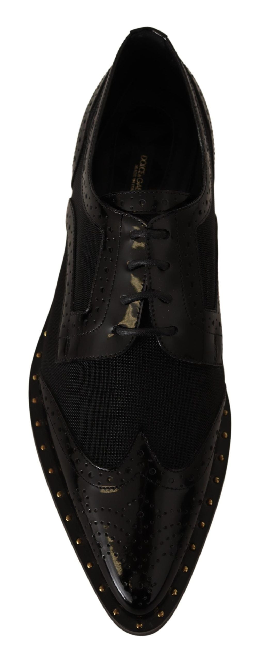 Dolce &amp; Gabbana Elegant black Oxford lace-up shoes with gold trim