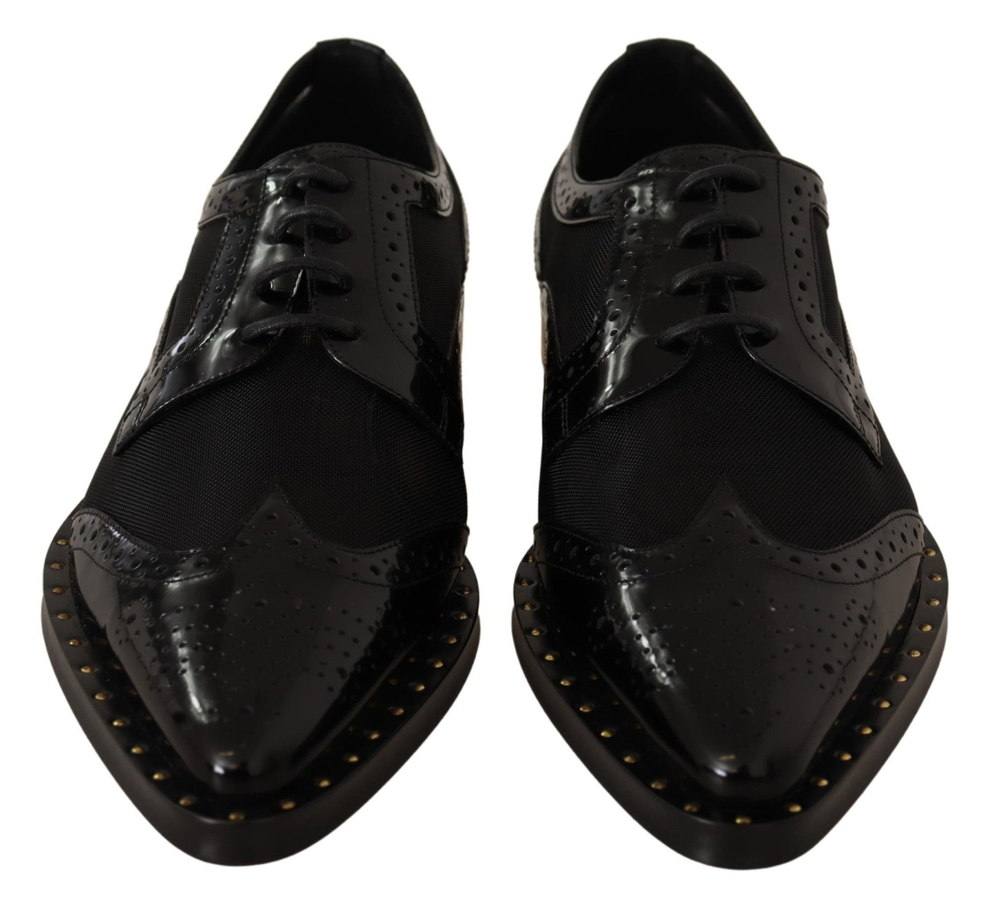 Dolce &amp; Gabbana Elegant black Oxford lace-up shoes with gold trim