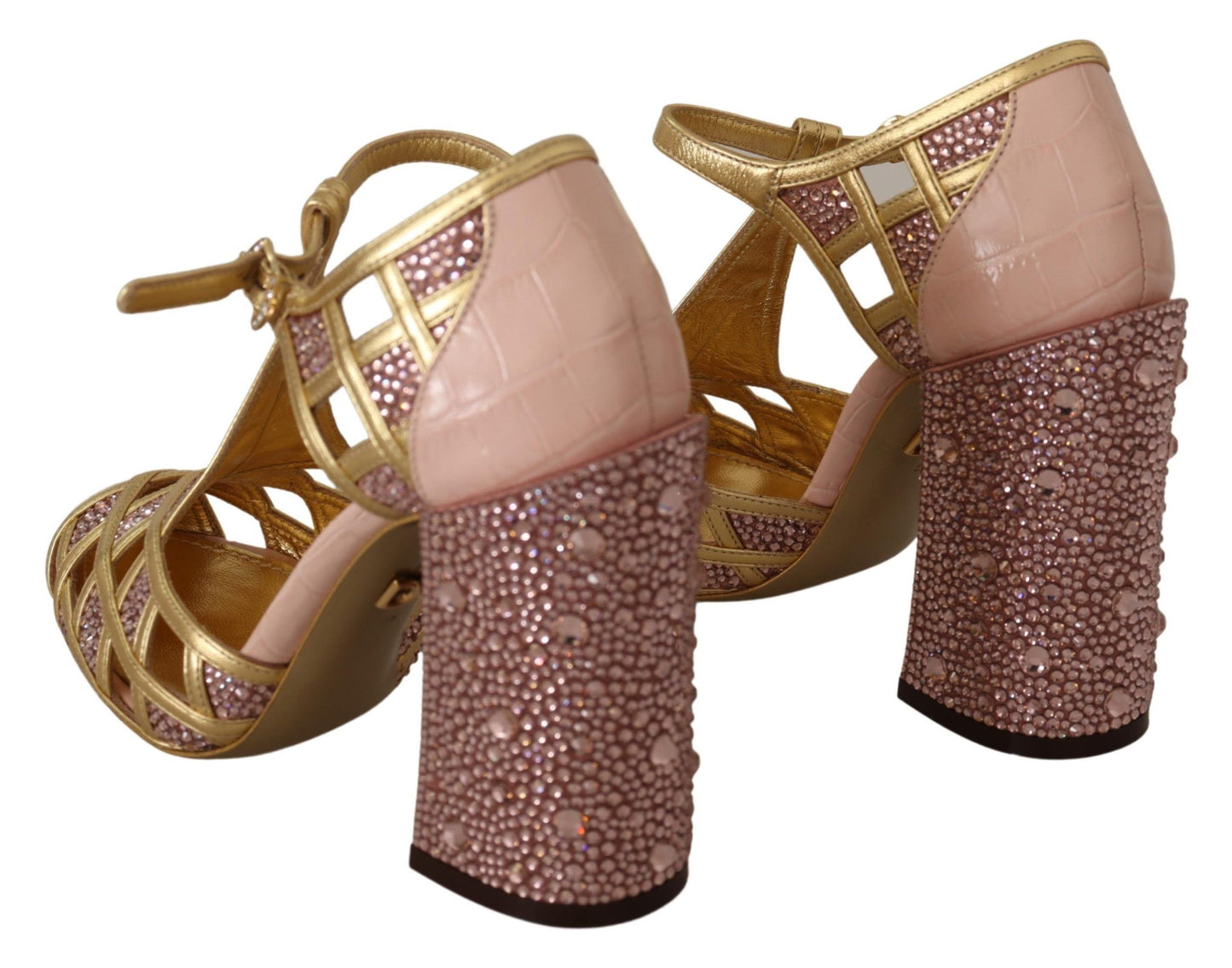 Dolce &amp; Gabbana crystal pumps in leather with silk content in rose gold