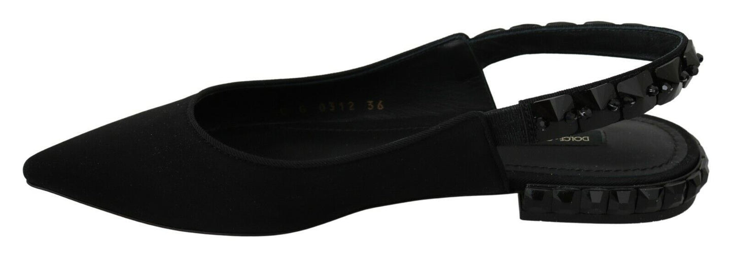 Dolce &amp; Gabbana Elegant Silk Blend Slingback Flats with Crystals