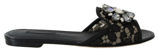 Dolce &amp; Gabbana Elegant black lace mules with floral decoration