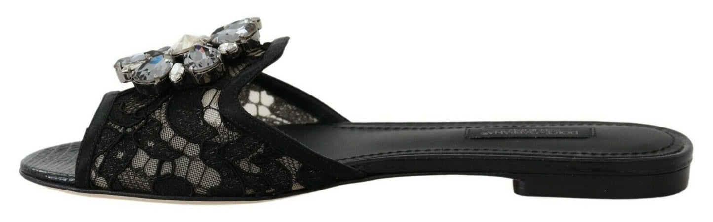 Dolce &amp; Gabbana Elegant black lace mules with floral decoration