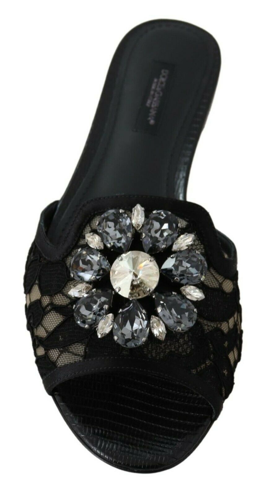 Dolce &amp; Gabbana Elegant black lace mules with floral decoration