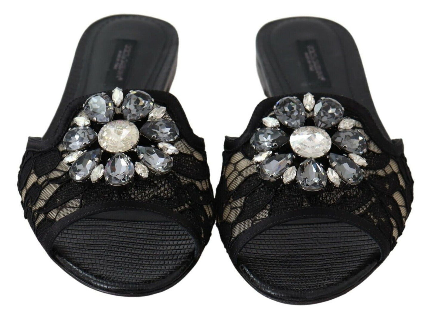 Dolce &amp; Gabbana Elegant black lace mules with floral decoration