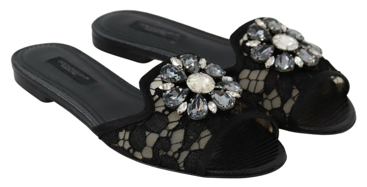 Dolce &amp; Gabbana Elegant black lace mules with floral decoration