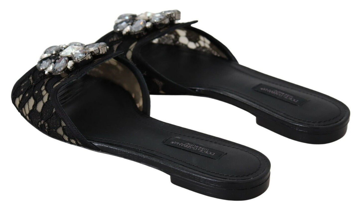 Dolce &amp; Gabbana Elegant black lace mules with floral decoration