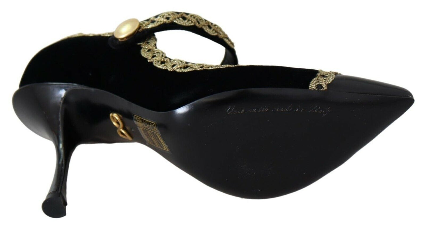 Dolce &amp; Gabbana Elegant pumps in black velvet with gold embroidery