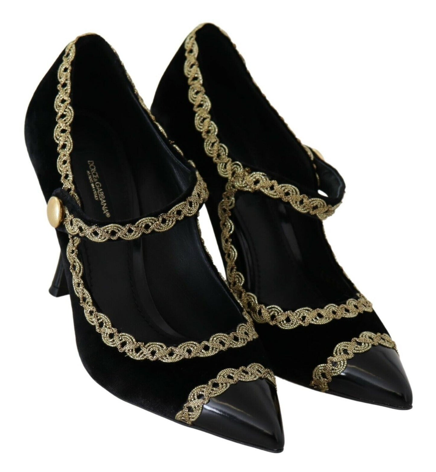 Dolce &amp; Gabbana Elegant pumps in black velvet with gold embroidery