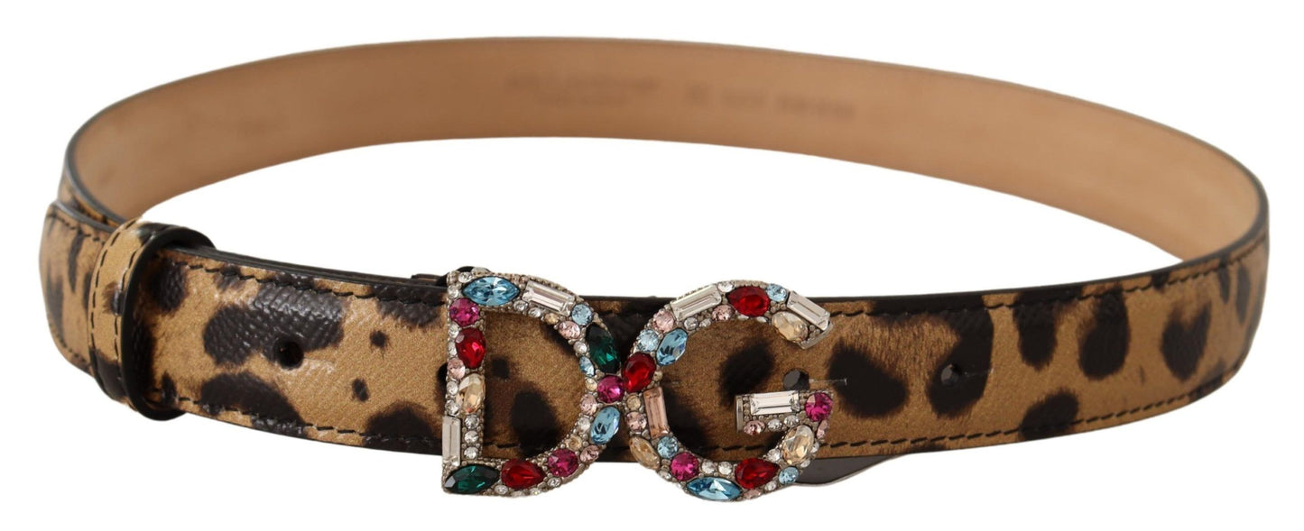 Dolce &amp; Gabbana Elegant leopard belt with crystal decoration