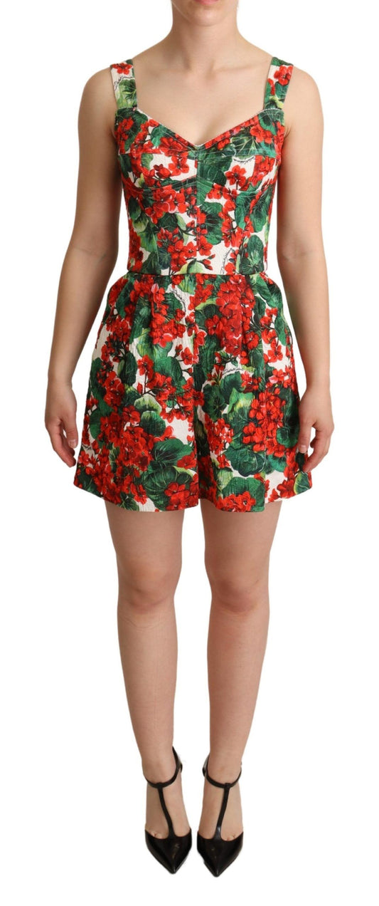 Dolce &amp; Gabbana Chic red geranium print sleeveless jumpsuit