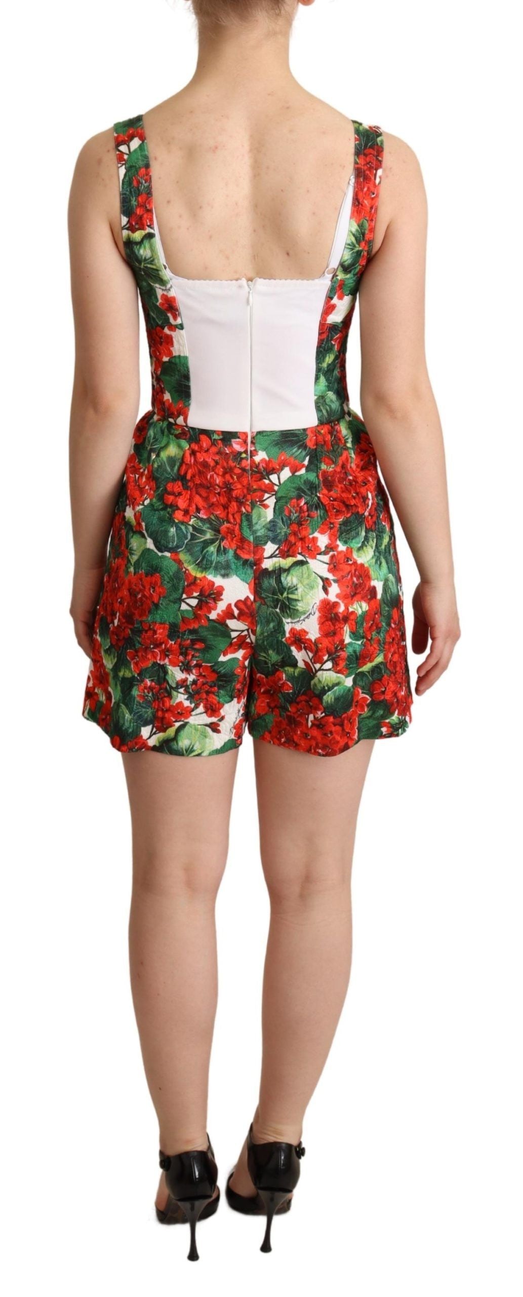 Dolce &amp; Gabbana Chic red geranium print sleeveless jumpsuit