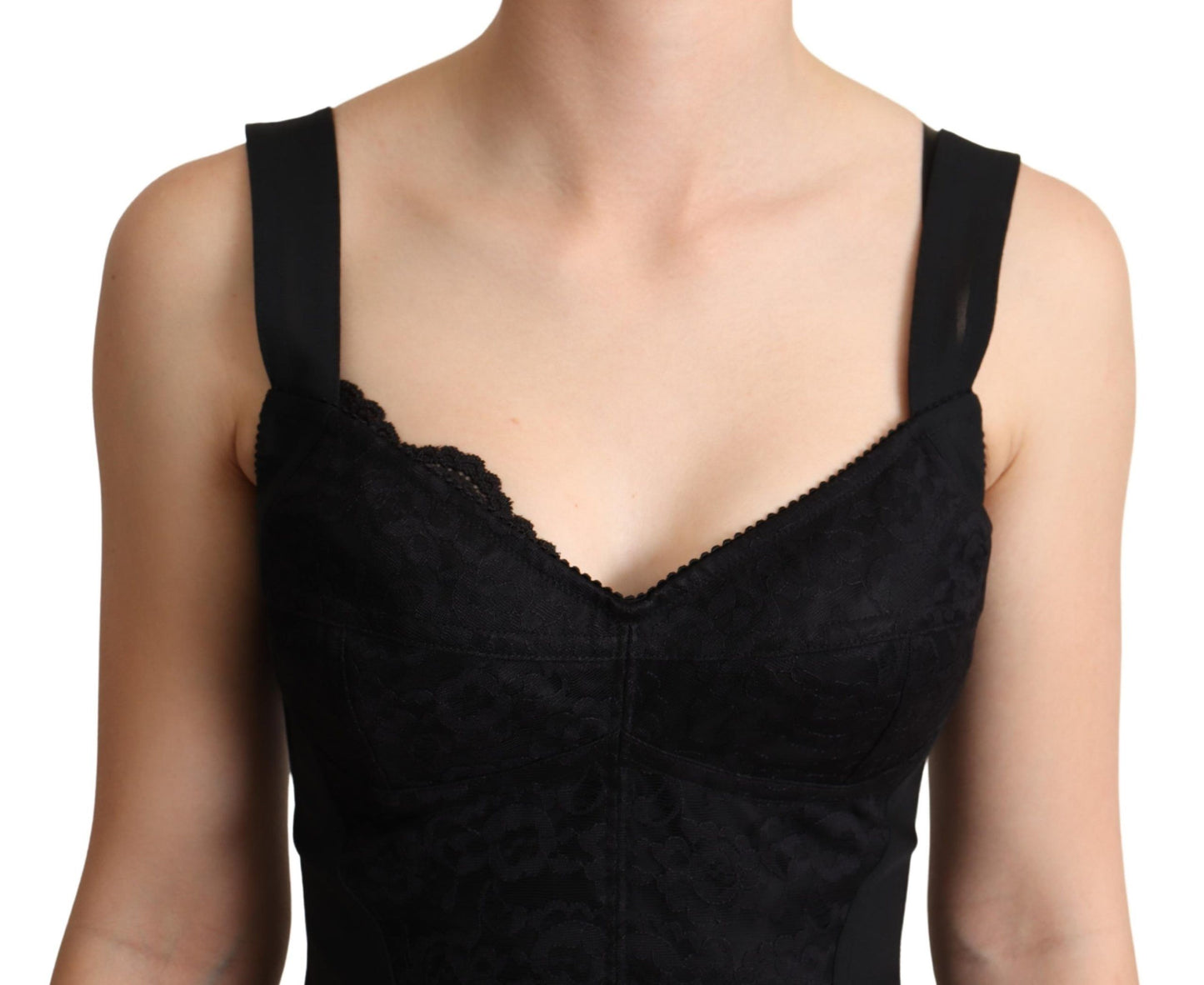 Dolce &amp; Gabbana Elegant Black Lace Bodysuit Corset Dress