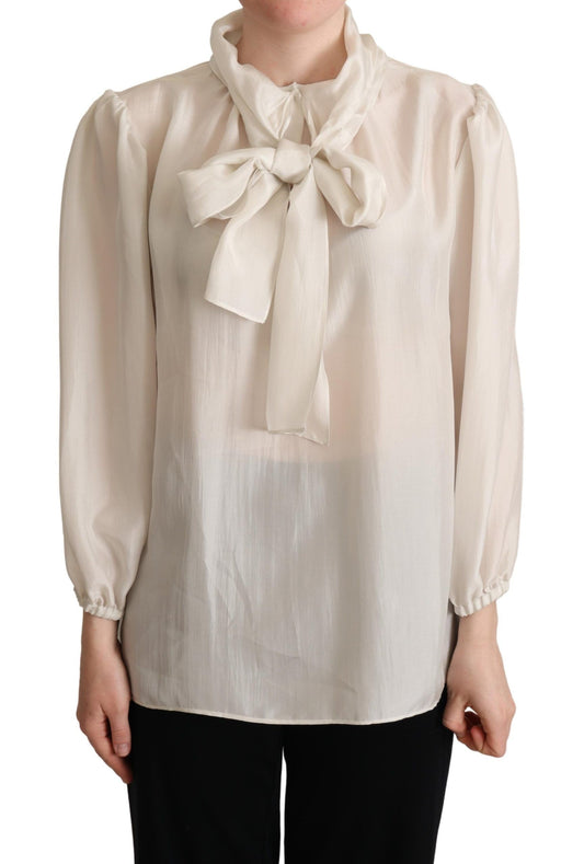 Dolce &amp; Gabbana Elegant light grey silk ascot blouse