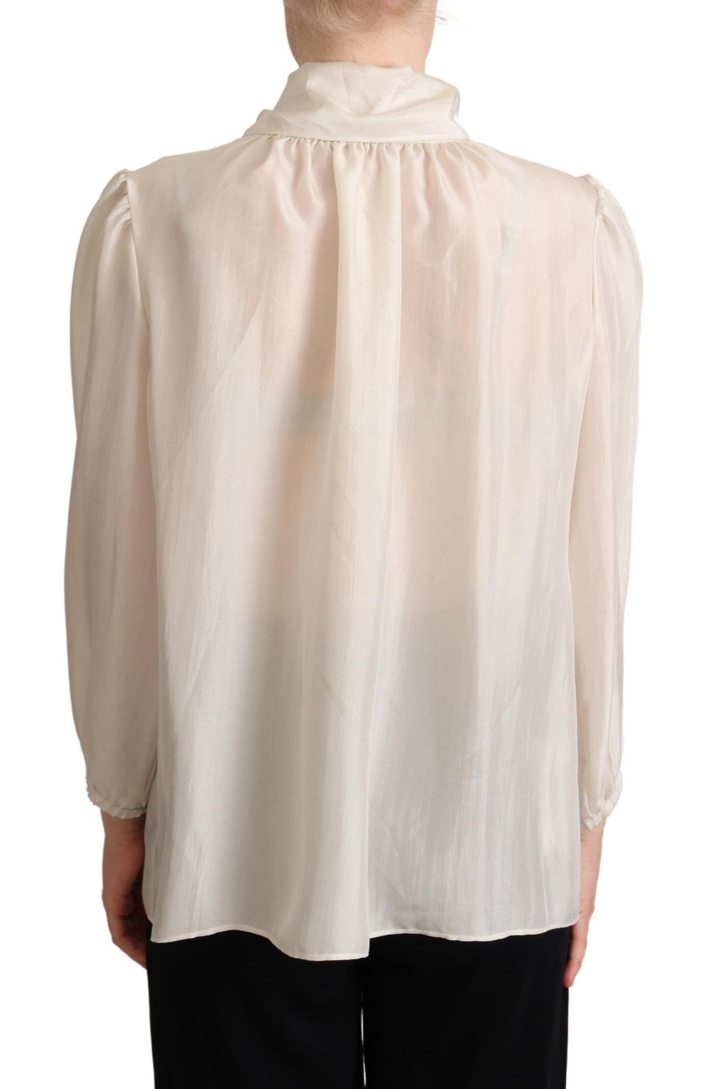 Dolce &amp; Gabbana Elegant light grey silk ascot blouse