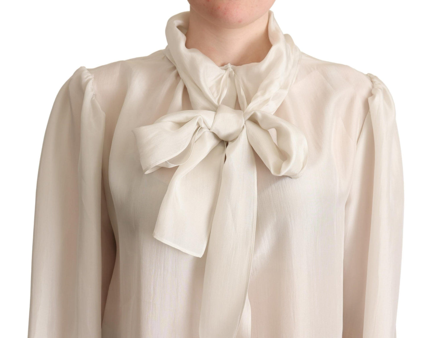 Dolce &amp; Gabbana Elegant light grey silk ascot blouse