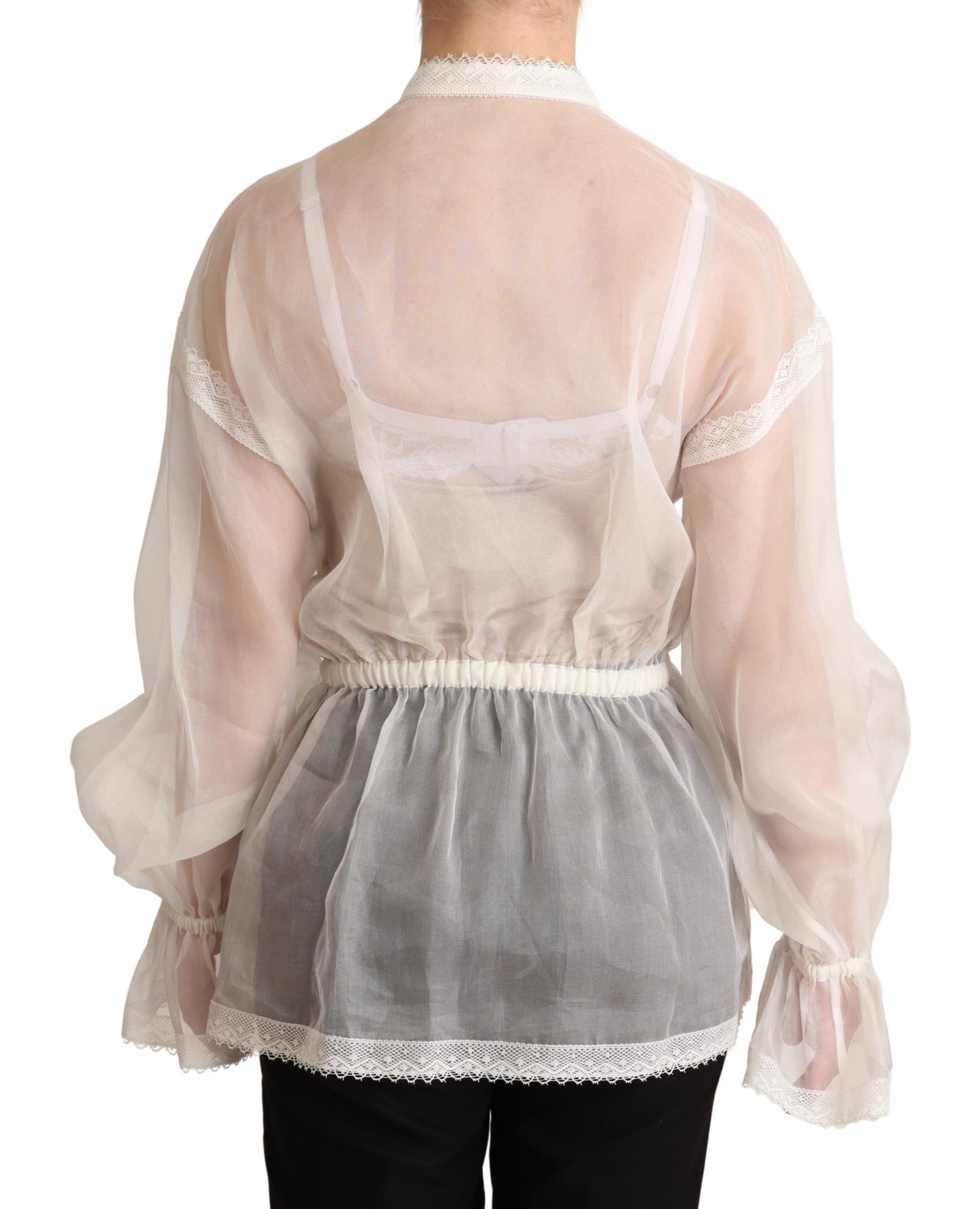 Dolce &amp; Gabbana Elegant white silk and cotton ascot blouse