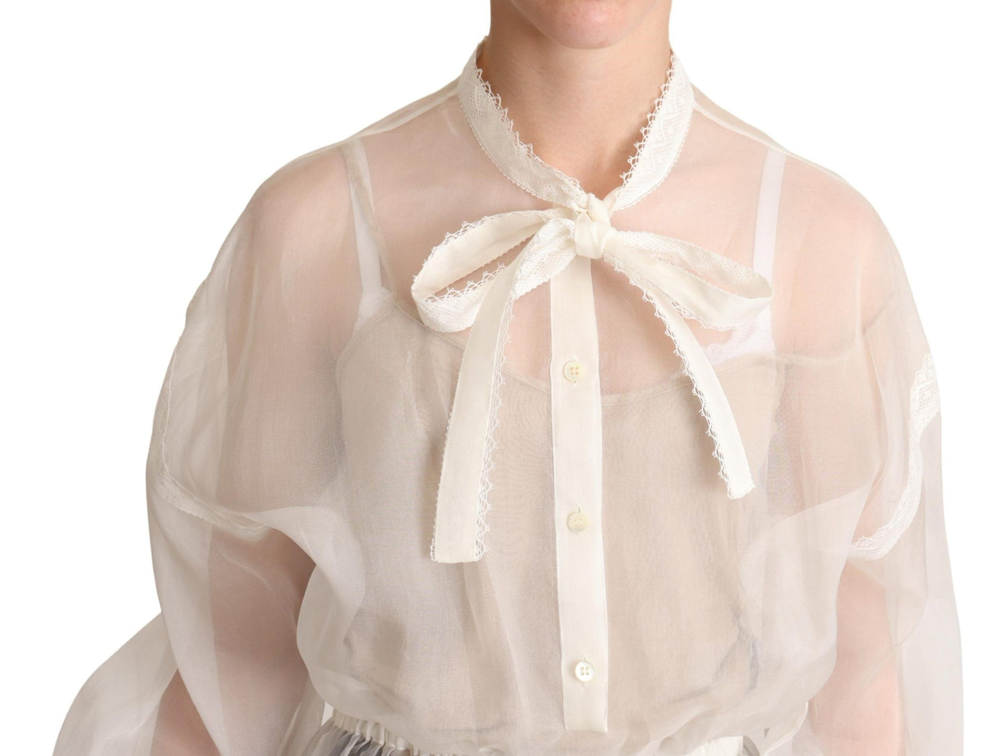 Dolce &amp; Gabbana Elegant white silk and cotton ascot blouse