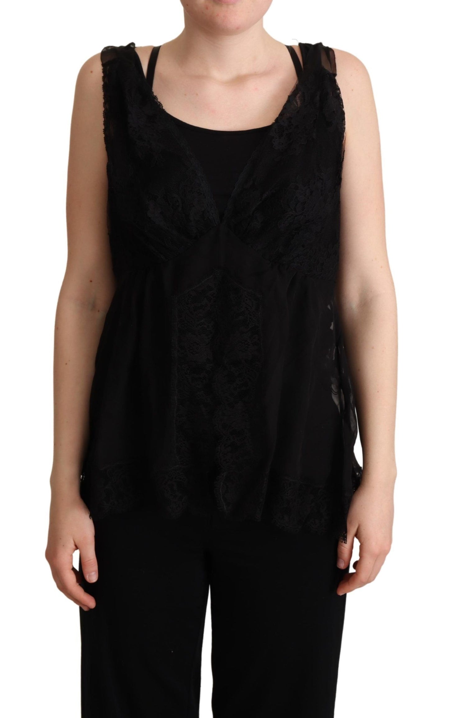 Dolce &amp; Gabbana Shiny silk-blend camisole with lace trim