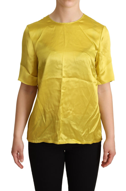 Dolce &amp; Gabbana Elegant Silk Short Sleeve Blouse Top - Yellow