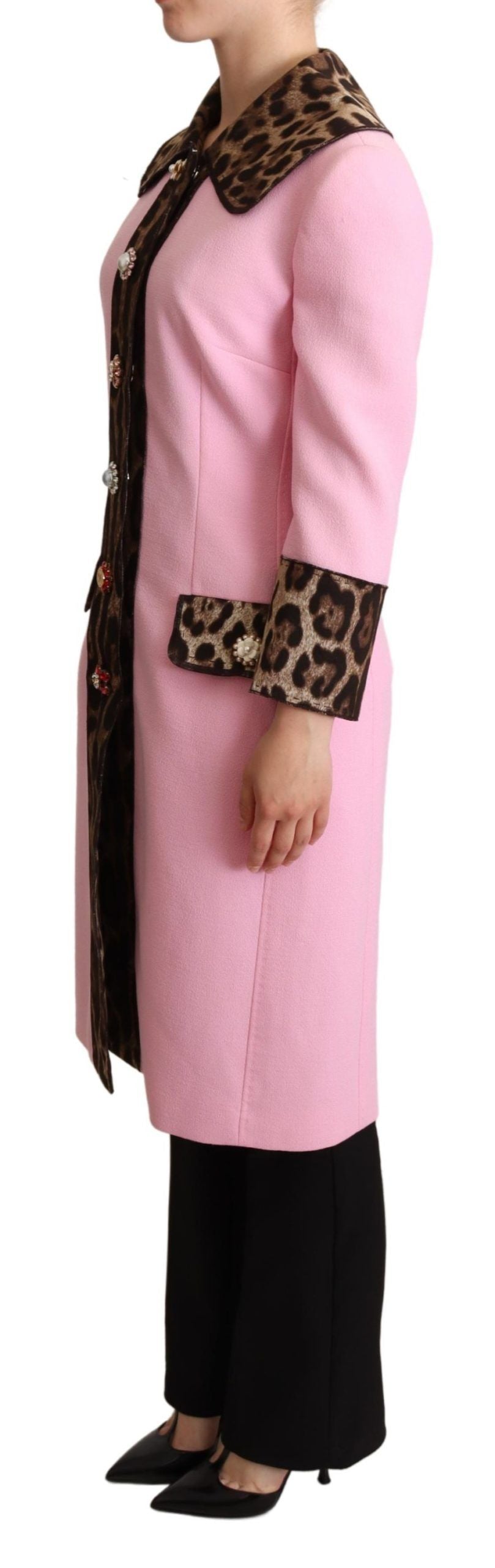 Dolce &amp; Gabbana Chic pink leopard trench with crystal buttons