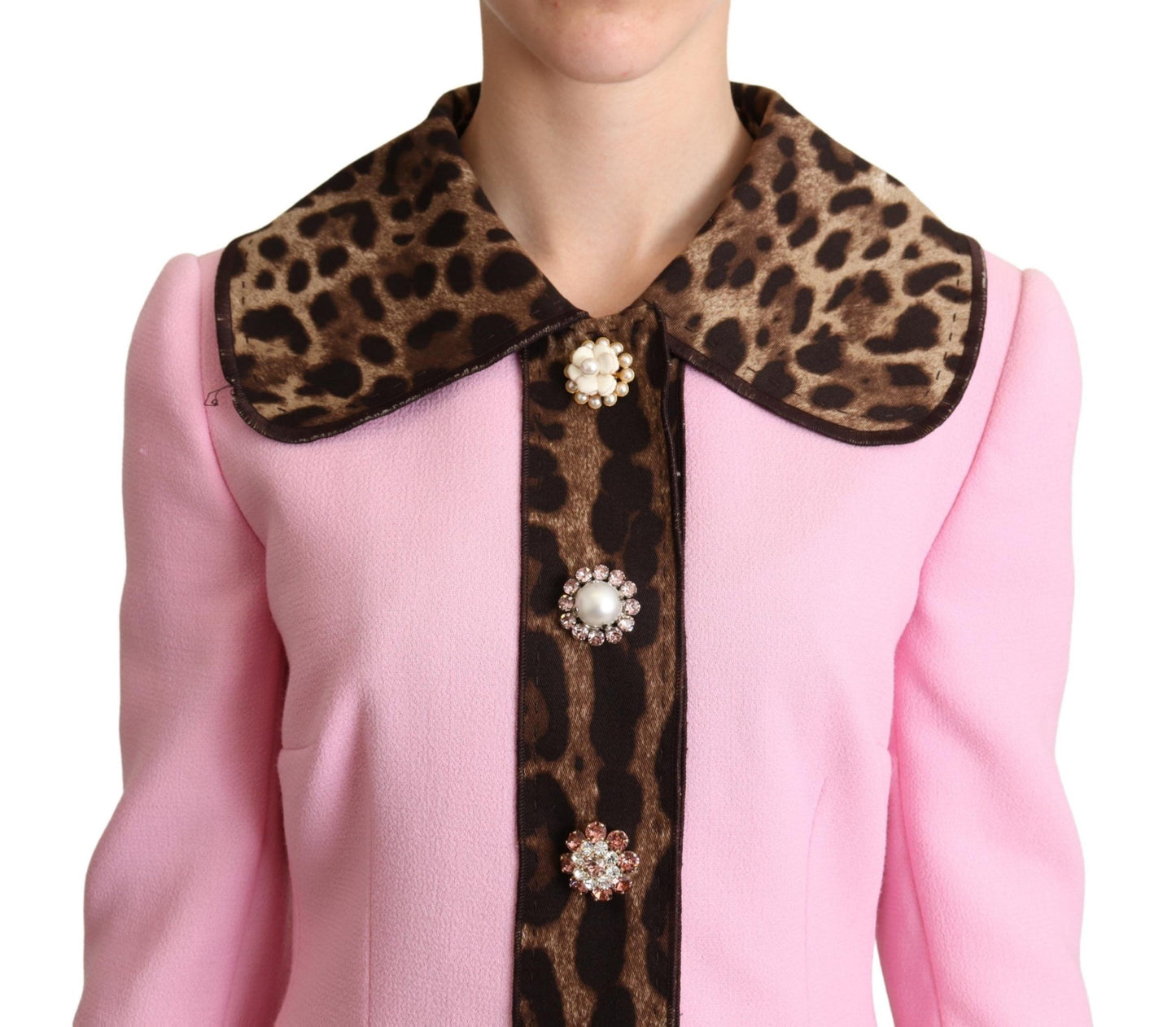 Dolce &amp; Gabbana Chic pink leopard trench with crystal buttons