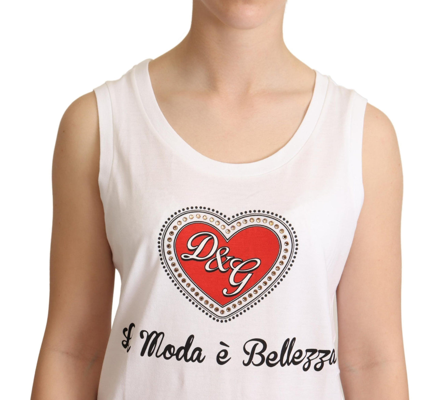 Dolce &amp; Gabbana Crystal Embellished Heart White Sleeveless Tee