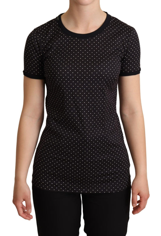 Dolce &amp; Gabbana Black Polka Dot Short Sleeve Crewneck Top