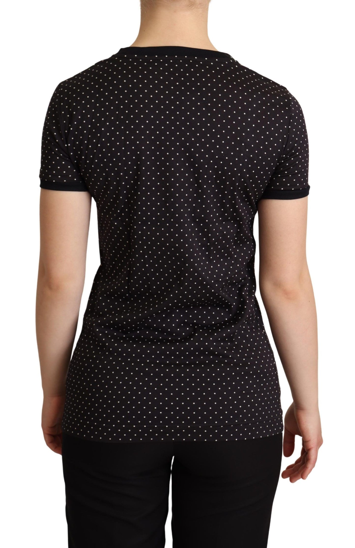 Dolce &amp; Gabbana Black Polka Dot Short Sleeve Crewneck Top