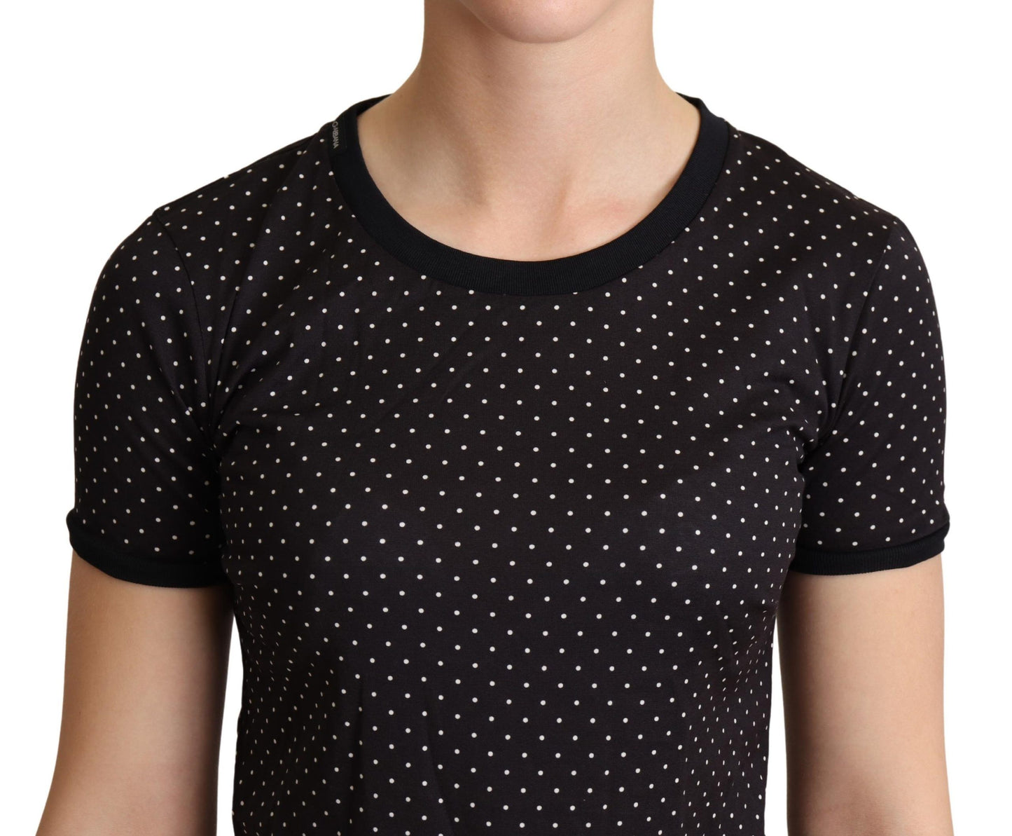 Dolce &amp; Gabbana Black Polka Dot Short Sleeve Crewneck Top