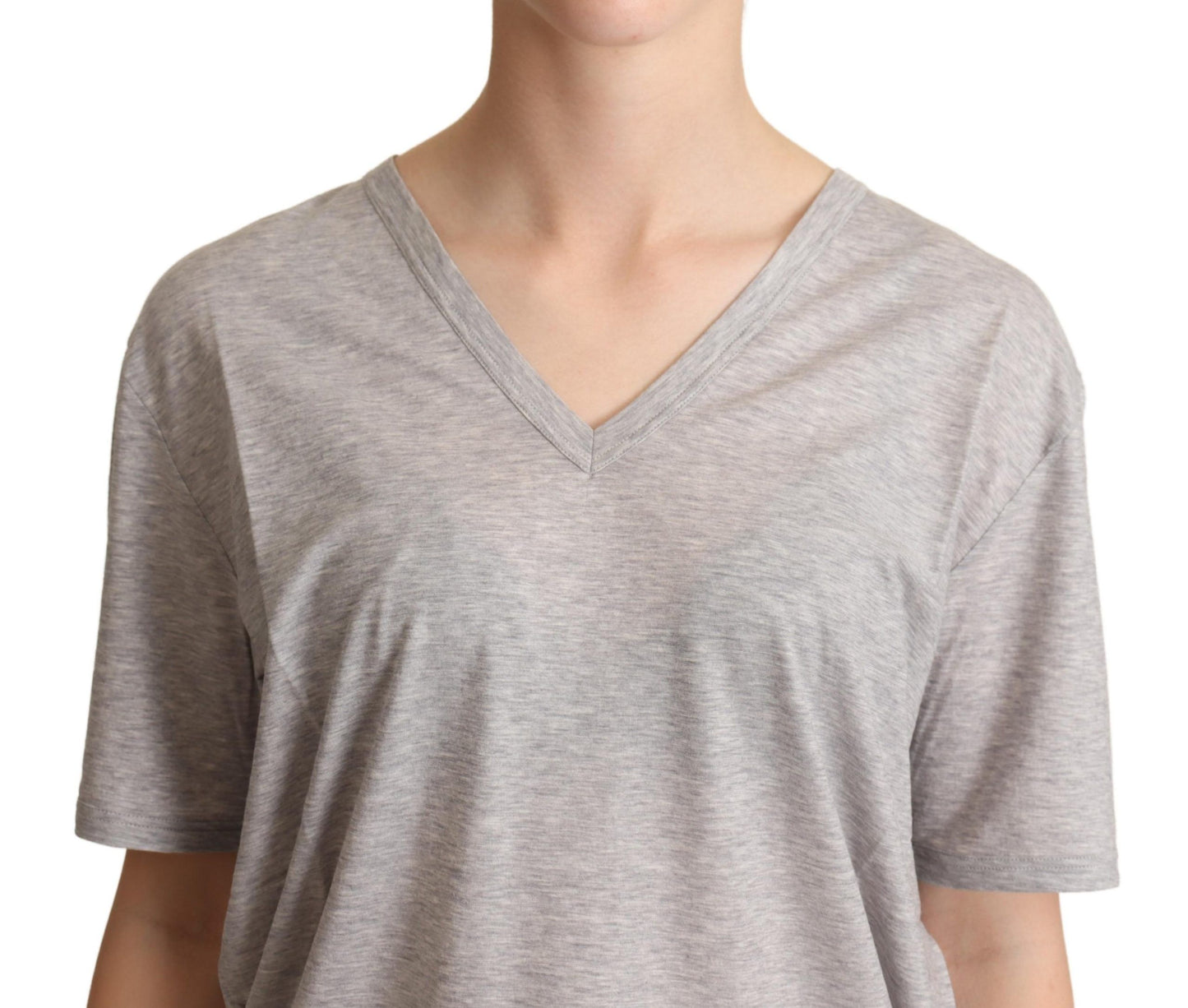 Dolce &amp; Gabbana Elegant grey cotton V-neck T-shirt