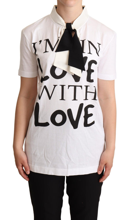 Dolce &amp; Gabbana Chic Love Slogan Silk Cotton Tee