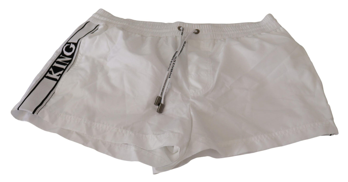 Dolce &amp; Gabbana Elegant white swim shorts with KING motif