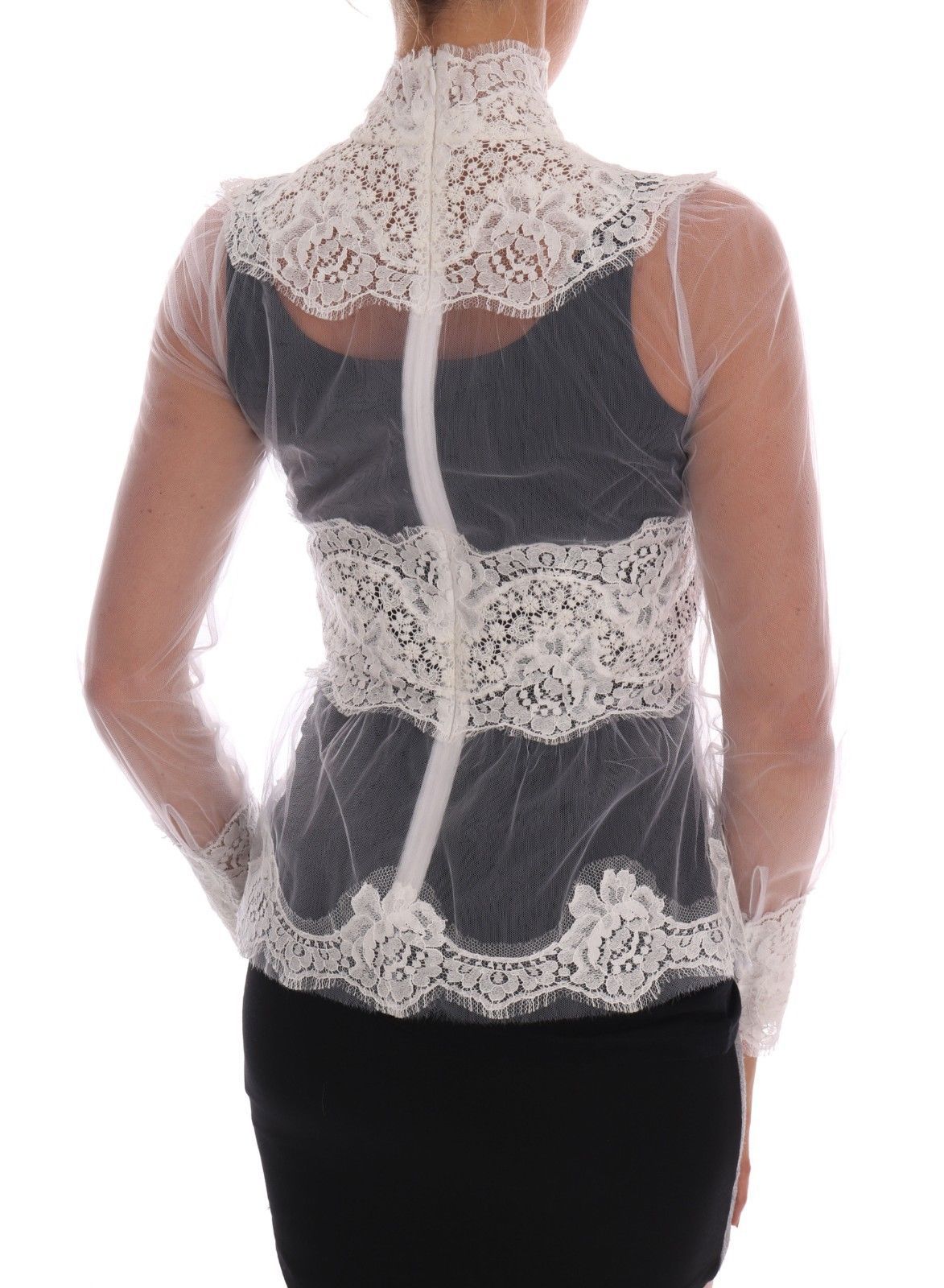 Dolce &amp; Gabbana Elegant white lace blouse top with floral pattern