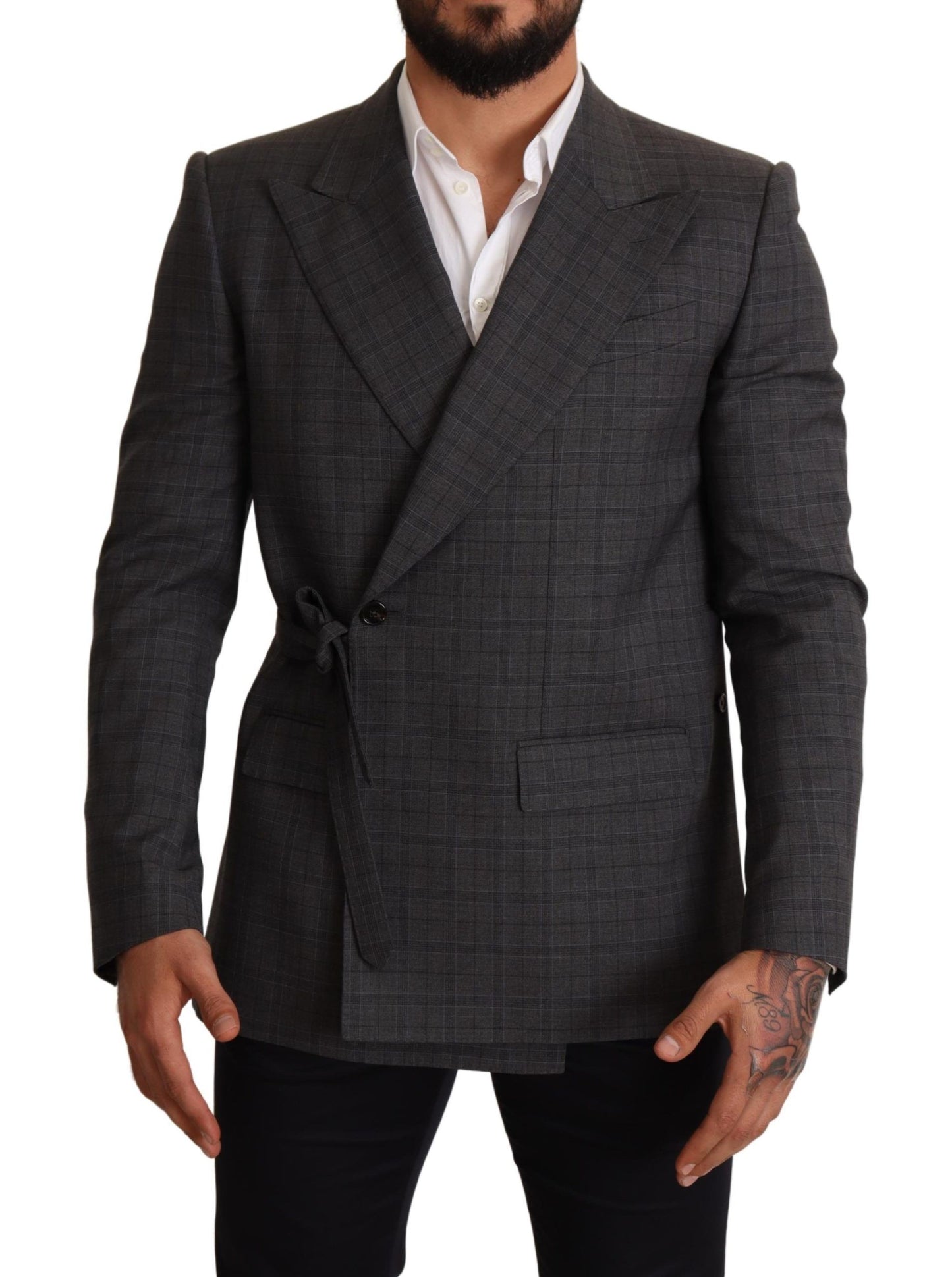 Dolce &amp; Gabbana Chic grey checked martini blazer in slim fit and double breasted