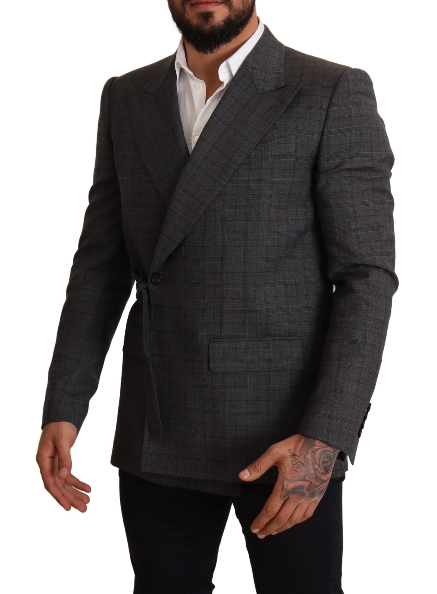 Dolce &amp; Gabbana Chic grey checked martini blazer in slim fit and double breasted