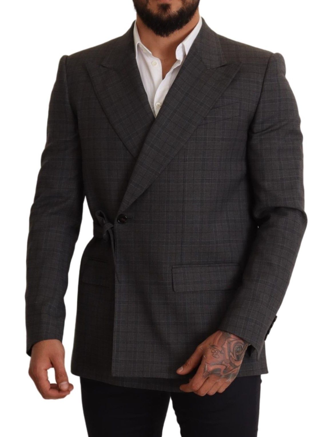 Dolce &amp; Gabbana Chic grey checked martini blazer in slim fit and double breasted