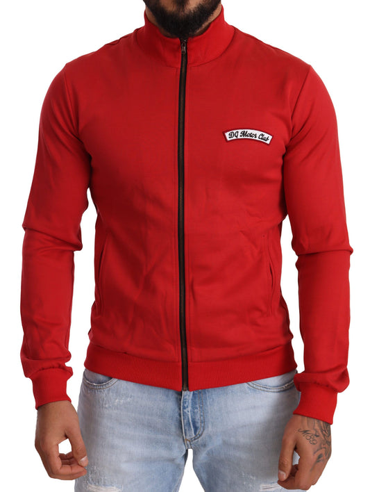 Dolce &amp; Gabbana Elegant red full-zip sweater with DG Motor Club motif