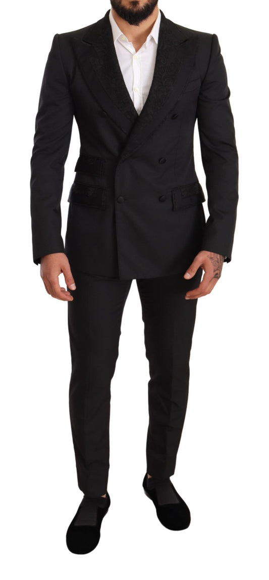 Dolce &amp; Gabbana Elegant black brocade suit with floral pattern