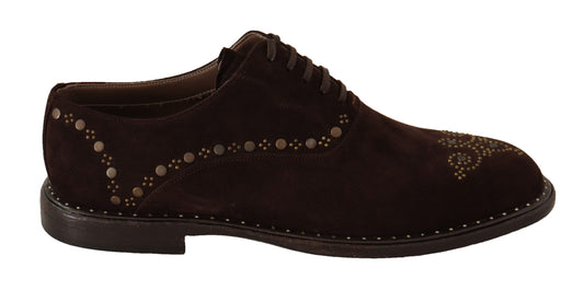 Dolce &amp; Gabbana Elegant Derby Shoes in Brown Suede with Studs