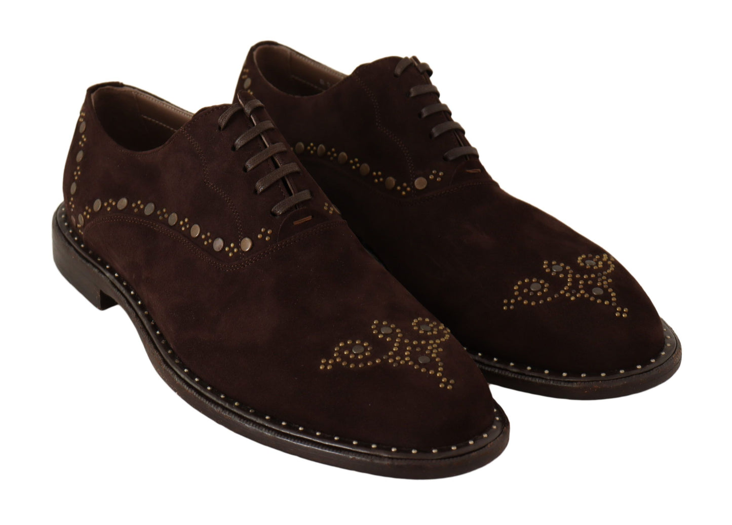 Dolce &amp; Gabbana Elegant Derby Shoes in Brown Suede with Studs