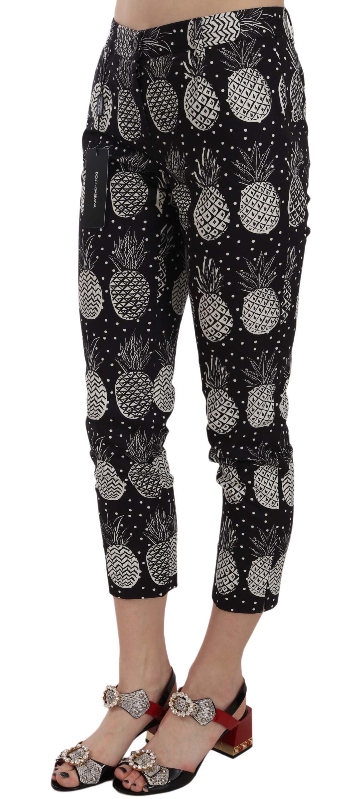 Dolce &amp; Gabbana Chic Black Pineapple Print Skinny Capri Pants