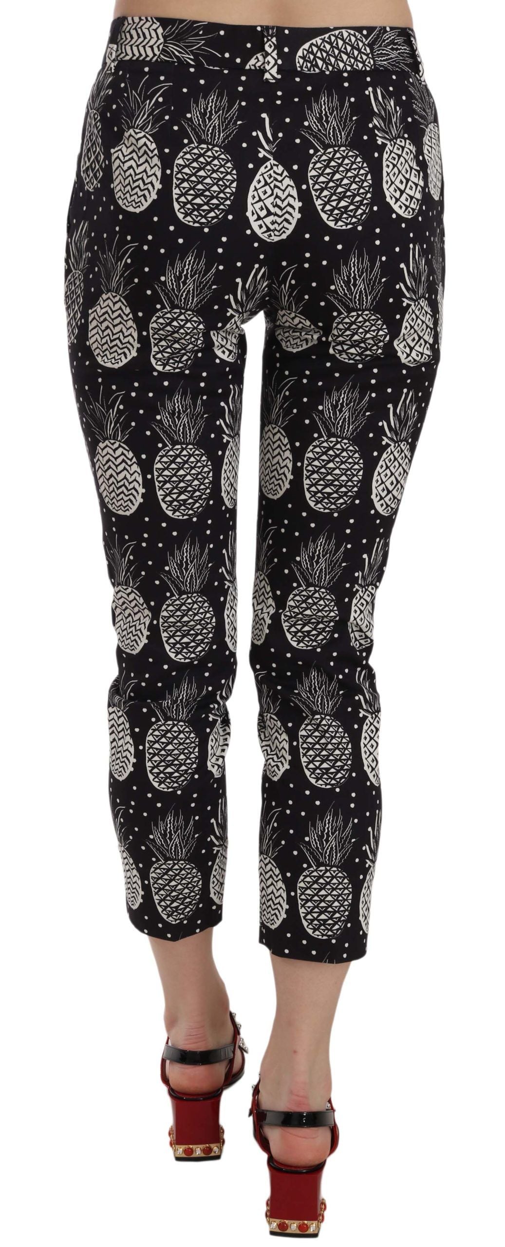 Dolce &amp; Gabbana Chic Black Pineapple Print Skinny Capri Pants