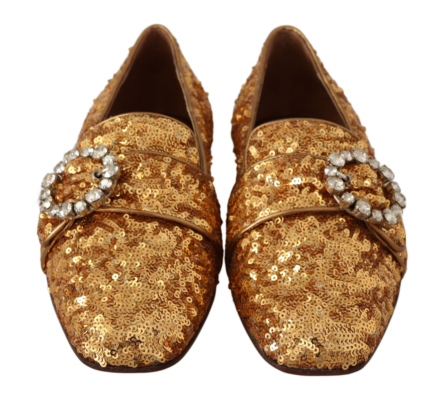 Dolce & Gabbana Elegante Gold Pailletten Kristall Flats