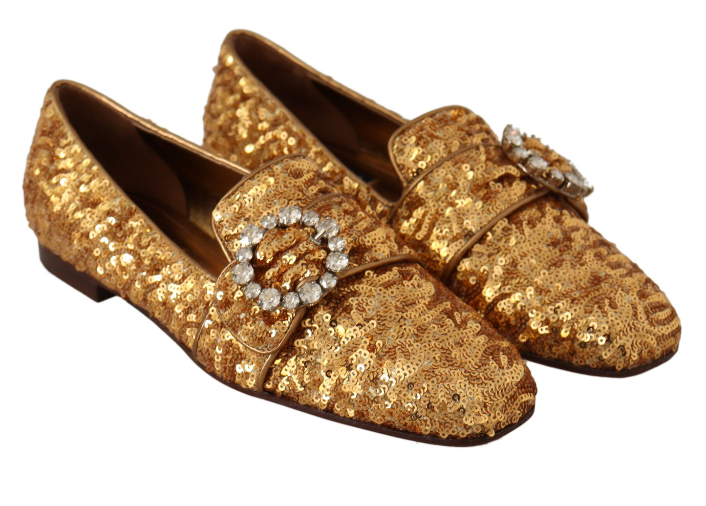 Dolce & Gabbana Elegante Gold Pailletten Kristall Flats