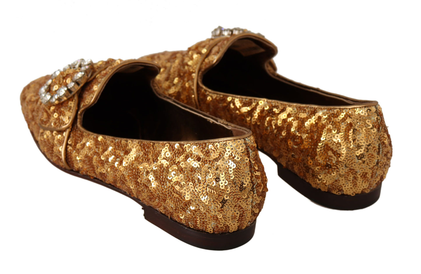 Dolce & Gabbana Elegante Gold Pailletten Kristall Flats