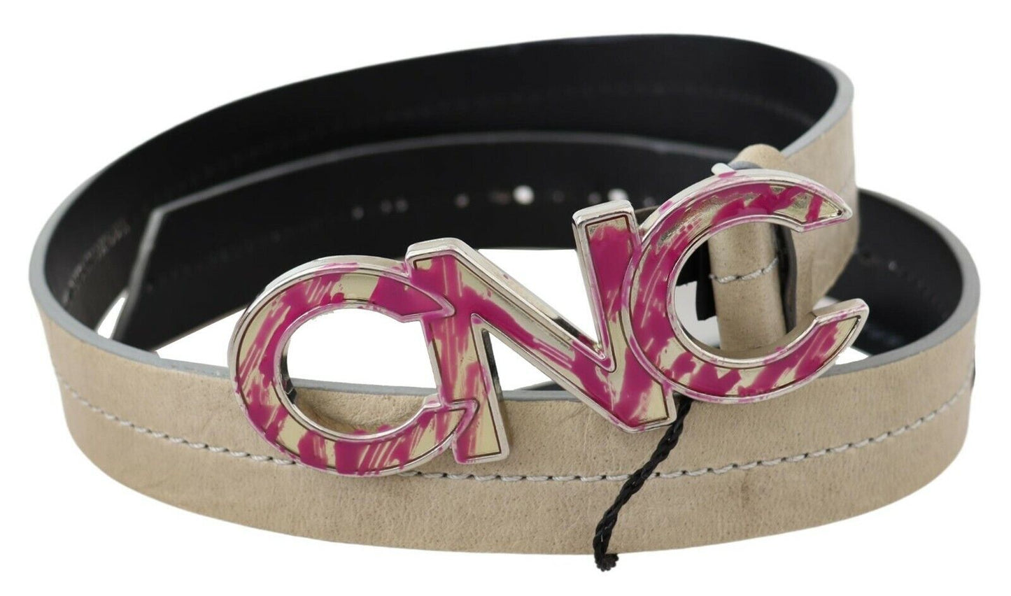 Costume National beige leather fashion belt with logo detail