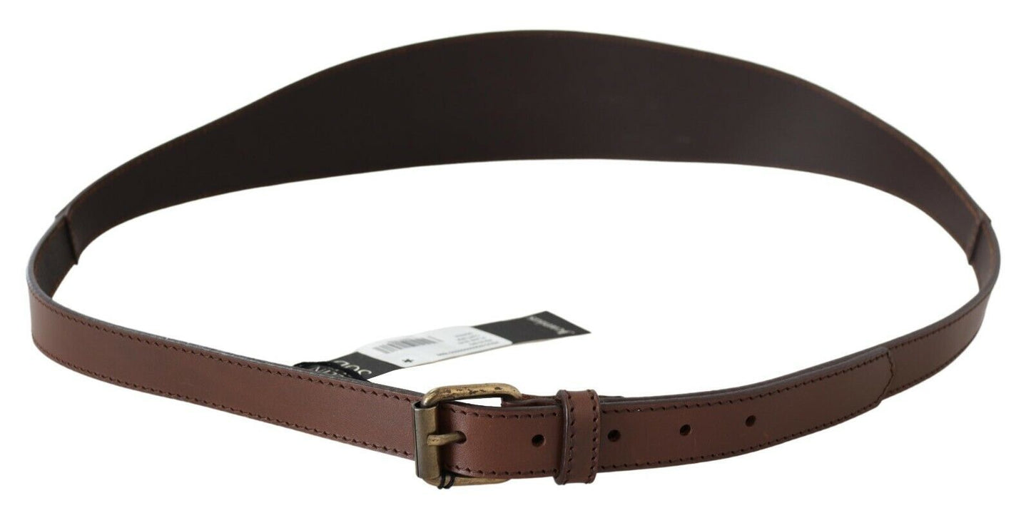 PLEIN SUD Chic brown leather belt with bronze hardware