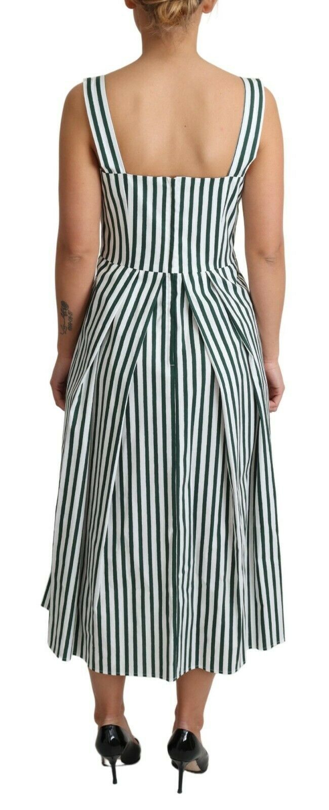 Dolce &amp; Gabbana Chic sleeveless A-line dress in white &amp; green