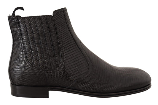 Dolce &amp; Gabbana Elegant Derby boots in black leather with lizard skin